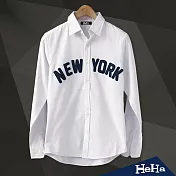 <現貨+預購>襯衫純棉拼布字母修身長袖襯衫三色-HeHa-M（白色）