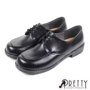 【Pretty】女 學生鞋 皮鞋 綁帶 方頭 低跟 臺灣製 JP23 黑色