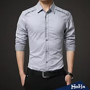 <現貨+預購>襯衫純綿紳士簡約拼接長袖襯衫四色-HeHa-3XL（淺灰）