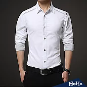 <現貨+預購>襯衫純綿紳士簡約拼接長袖襯衫四色-HeHa-3XL（白色）