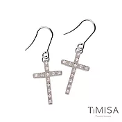 【TiMISA】純鈦耳環一對 彩鑽十字(三色-M)  白鑽