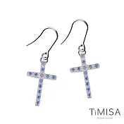 【TiMISA】純鈦耳環一對 彩鑽十字(三色-M)  藍鑽