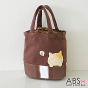 ABS貝斯貓 -可愛樂音貓咪拼布 束口圓筒小提袋 (咖啡) 88-155