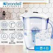 【Brondell】美國邦特爾 H2O+ 純淨濾水壺(白)+八周長效濾芯(4入)