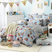 義大利Fancy Belle X DreamfulCat《愛麗絲茶會-藍》雙人四件式防蹣抗菌舖棉兩用被床包組