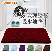 G+居家 加厚彈力吸水地墊 - 玫瑰繡花 深紅