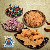 《東港華得》禮盒C(碳烤魷魚絲+麻辣魚板+鮪魚糖+黑鮪魚丁角)