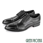 【GREEN PHOENIX】男 紳士皮鞋 商務皮鞋 簡約 橫飾 綁帶 全真皮 EU39 黑色