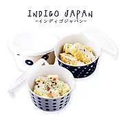 【日本Indigo Japan】波佐見燒 藍丸紋 陶瓷微波保鮮碗／餐碗 (附耐熱上蓋)～超值優惠3入組‧日本製