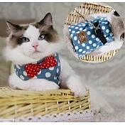 【摩達客寵物系列】貓咪藍白圓點背心領結胸背帶 牽繩貓繩遛貓S