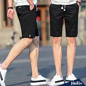 <現貨+預購>短褲抽繩小直筒五分短褲五色-HeHa-3XL(黑色）