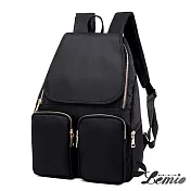 【Lemio】韓版牛津布純色設計雙口袋後背包(時尚黑)