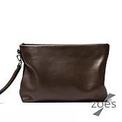 【Zoe’s】頂級牛皮  手感滑順  拉鍊手拿包(時尚棕)
