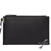 【Zoe’s】頂級牛皮  時尚荔枝紋  拉鍊手拿包(紳士黑)