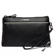 【Zoe’s】頂級牛皮  荔枝紋   洽公拉鍊手拿包(紳士黑)