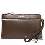 【Zoe’s】頂級牛皮  荔枝紋   洽公拉鍊手拿包(時尚棕)