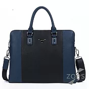 【Zoe’s】頂級牛皮  金屬髮絲紋 撞色兩用公事包(紳士黑)