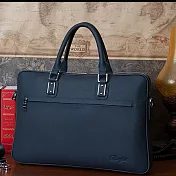 【Zoe’s】頂級牛皮  荔枝紋 極簡復古兩用公事包(深邃藍)