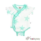 美國 [Babysoy] 有機棉星星荷葉短袖開襟包屁衣 407 湖水藍  0-3M