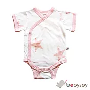 美國 [Babysoy] 有機棉星星滾邊短袖開襟包屁衣 408 牡丹粉  0-3M