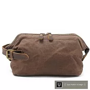 【US.STYLE】首爾時尚蠟染帆布X瘋馬皮雅痞手拿包(時尚棕)