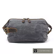 【US.STYLE】首爾時尚蠟染帆布X瘋馬皮雅痞手拿包(品味灰)