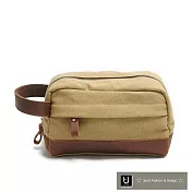 【Zoe’s】美式街頭蠟染帆布X瘋馬皮手拿包(卡其棕)