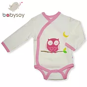 美國 Babysoy  有機棉開襟式長袖包屁衣 508  粉邊貓頭鷹  0-3M
