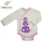 美國 Babysoy  有機棉開襟式長袖包屁衣 508  粉邊烏龜  0-3M