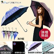 【雙龍牌】洛可可雙面圖案蕾絲宮廷傘直立傘(防曬降溫黑膠自動晴雨傘超輕量陽傘貴婦傘A6160B)海洋藍