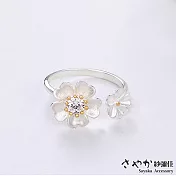 【Sayaka紗彌佳】純銀文創風格手工製花朵鑲鑽開口戒