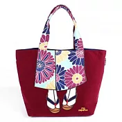 mis zapatos 繽紛和服女子托特包-酒紅