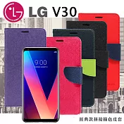 LG V30 經典書本雙色磁釦側掀皮套 尚美系列藍色