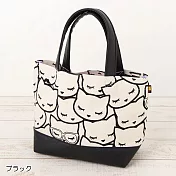 【Pooh Chan-噗將閉眼貓】輕巧午餐袋-棉麻款【買就送純銀項鍊市價850】 BLACK黑色