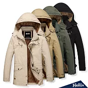 <現貨+預購>可拆式連帽加絨中長款風衣外套 四色-HeHa-4XL（淺卡其）