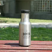 【DESTINO STYLE】日本ROCCO OneTouch彈蓋隨身保溫/保冷水瓶500ml(附提袋)太空銀 & 水瓶提袋