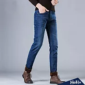 <現貨+預購>男士加絨加厚微彈直筒牛仔長褲二色-HeHa-36（藍色）