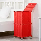 【藤立方】組合2層置物架(1門板+1層板+附輪)-DIY 紅色
