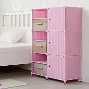 【藤立方】組合3層6格收納置物架(3門板+3置物盒+調整腳墊)-DIY 粉紅色