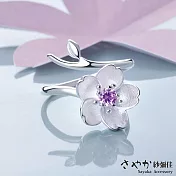 【Sayaka紗彌佳】純銀文創風格手工製櫻花鑲鑽造型開口戒
