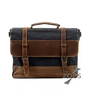 【Zoe s】雅痞商務蠟染帆布X瘋馬皮郵手提斜背兩用公事包(品味灰)