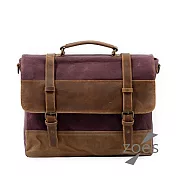 【Zoe s】雅痞商務蠟染帆布X瘋馬皮郵手提斜背兩用公事包(熱情紅)