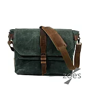 【Zoe s】歐美自由行 蠟染帆布X瘋馬皮郵差掀蓋包(淺綠)