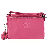 KIPLING 雙拉鍊尼龍素面斜背包-桃紅(現貨+預購)桃紅