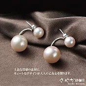 925純銀不對稱雙面珍珠耳環 -粉珍珠