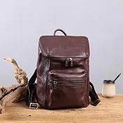 【Solomon皮件】偵探 真皮牛革多功能後背包 掀蓋式軍事包 後有隱藏拉鍊收納層-深咖