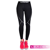 【Leader】女性專用 SportFit運動壓縮緊身褲 壓力褲XS(黑底灰線)
