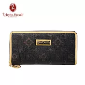 義大利《Roberto Mocali》黑金14卡扇形拉鍊長夾(RM-63202)