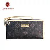 義大利《Roberto Mocali》黑金12卡L口拉鍊長夾(RM-63209)