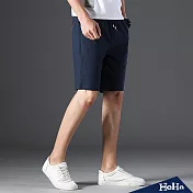 <現貨+預購>男士腰圍抽繩棉麻五分短褲四色-HeHa-3XL（深藍色）